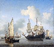 Willem Van de Velde The Younger Ships anchored offshore oil painting artist